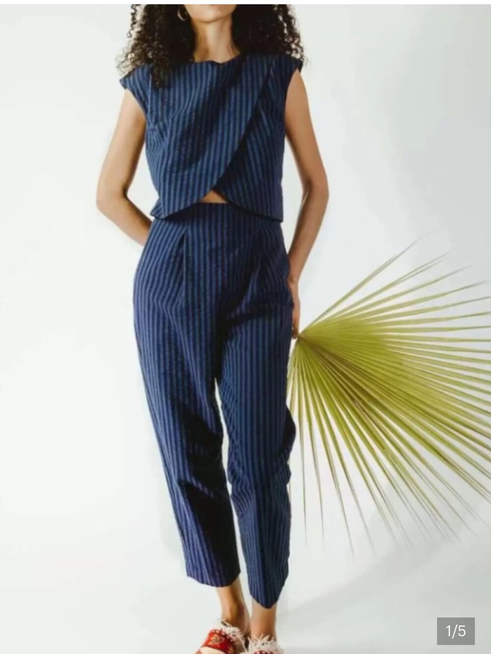 NWT $298 Madri Collection crossover striped nursing jumpsuit blue black sz s